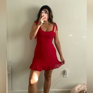 Reformation Red Tie-Strap Ruffle Mini Dress NWOT